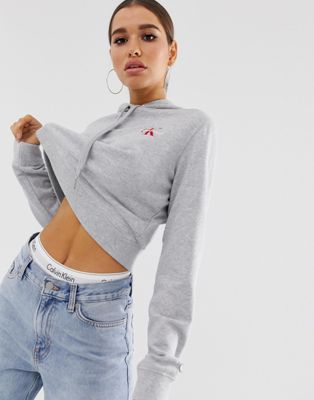Calvin Klein Jeans - Cropped hoodie met geborduurd logo-Grijs
