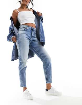 Calvin Klein Jeans cropped mom jeans in mid wash - ASOS Price Checker