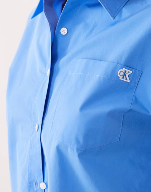 Calvin Klein Jeans - Cropped overhemd van katoenen popeline in blauw, 2 van 4
