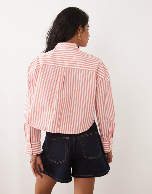 Calvin Klein Jeans - Cropped overhemd van katoenen popeline in rood gestreept, 4 van 4