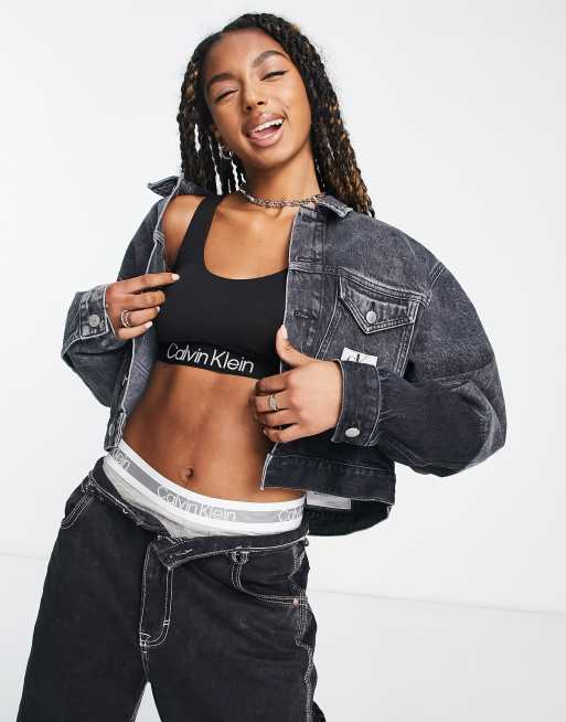 Cropped denim oversized clearance jacket