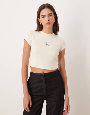 Jeans - Cropped-T-Shirt in gestreiftem Buttermilchgelb mit Monogramm-Logo-Neutral Neutral S