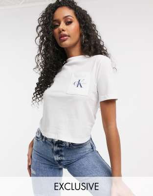 calvin klein jeans cropped t shirt with pocket logo