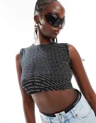 Calvin Klein Jeans - Cropped tanktop i print med flere farver - view 1