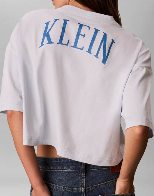 Calvin Klein Jeans Cropped varsity logo t-shirt in plein air, 4 of 6