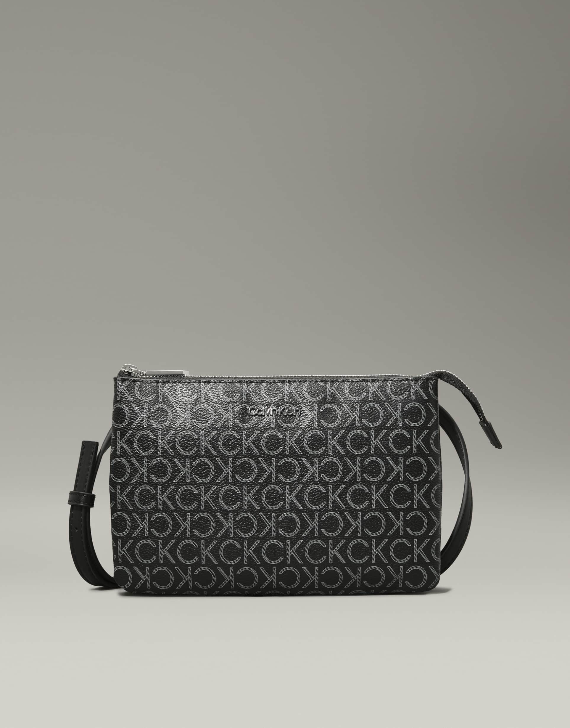 calvin klein jeans cross body monogram logo bag in black/gray