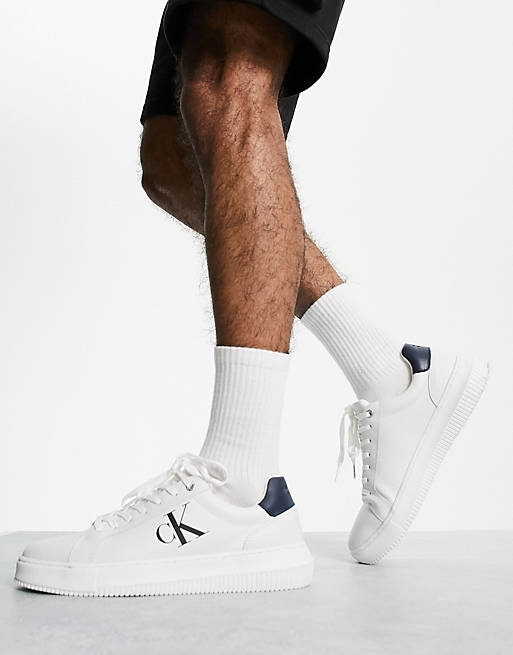 Awakening resistance pulse Calvin Klein Jeans cupsole leather sneakers in white | ASOS