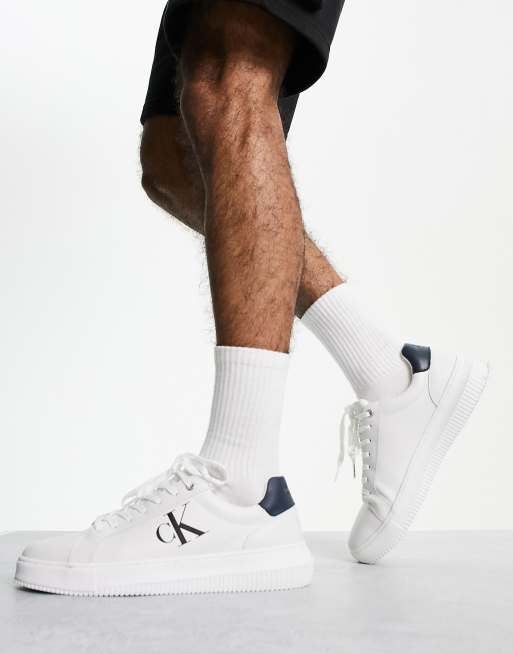 Calvin Klein Jeans cupsole leather sneakers in white | ASOS