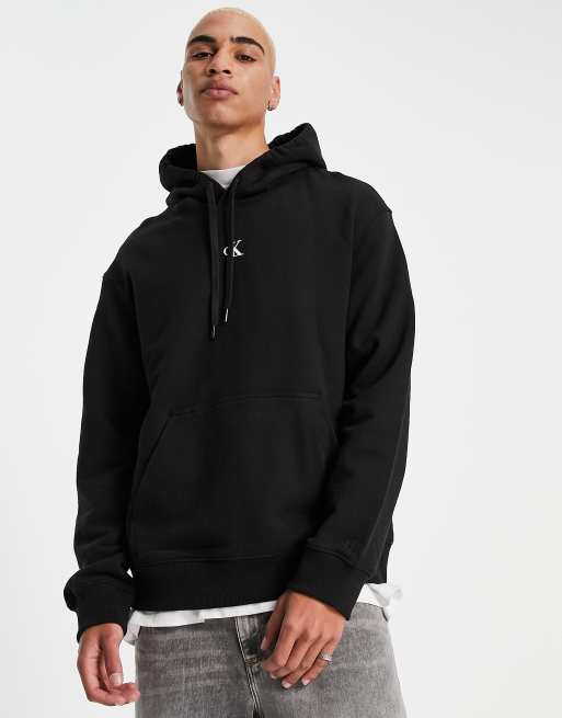 Calvin Klein Jeans cut off two tone logo hoodie in black | ASOS