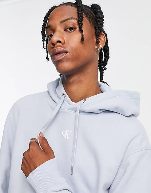 Calvin Klein Jeans cut off two tone logo hoodie in light blue | ASOS