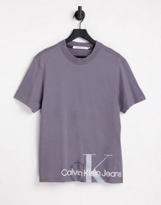 Calvin Klein Jeans cut off two tone monogram t-shirt in grey