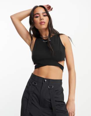 Calvin Klein Jeans co-ord cut out neckline cropped sweater in black