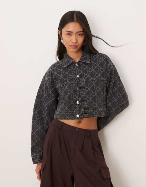 Calvin Klein Jeans Monogram print emblem denim jacker in black 