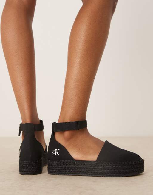 Calvin Klein Jeans – Czarne sandały espadryle na płaskiej platformie, 3 z 4