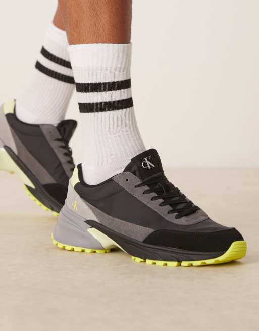 Calvin Klein Jeans – Czarno-limonkowe trekkingowe buty do biegania z nylonu