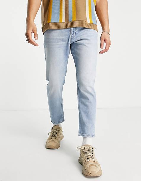 Relaxed crop jean in dark with cotton ASOS Herren Kleidung Hosen & Jeans Jeans Tapered Jeans MBLUE 