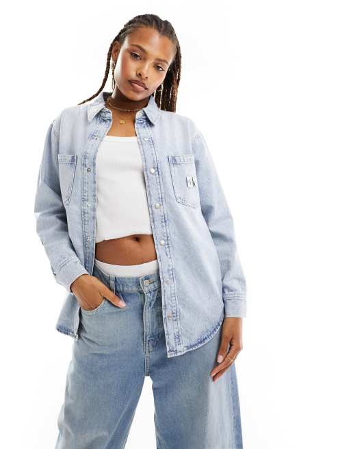 Calvin Klein Jeans – Dad-Jeanshemd in Hellblau
