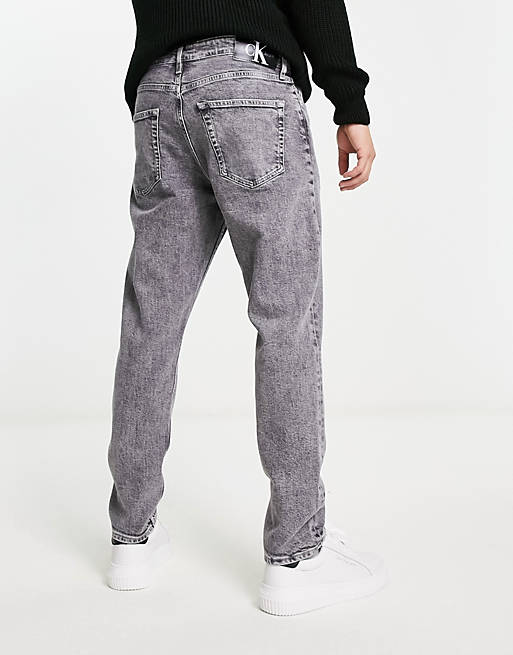 Calvin Klein Jeans dad tapered fit jeans in grey acid wash | ASOS