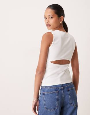 Jeans - Débardeur côtelé à découpe au dos et étiquette logo - Blanc 2XL