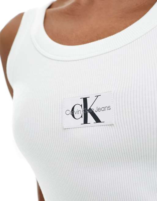 Calvin Klein Jeans - Débardeur côtelé à encart tissé - Blanc, 2 de 4