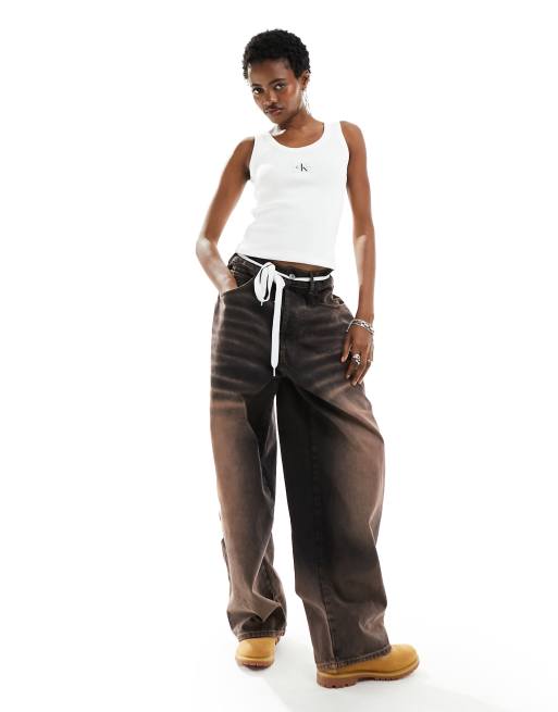 Calvin Klein Jeans - Débardeur côtelé à encart tissé - Blanc, 3 de 4