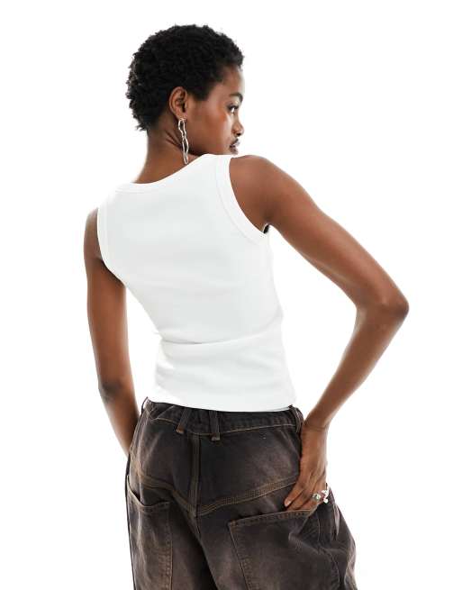Calvin Klein Jeans - Débardeur côtelé à encart tissé - Blanc, 4 de 4