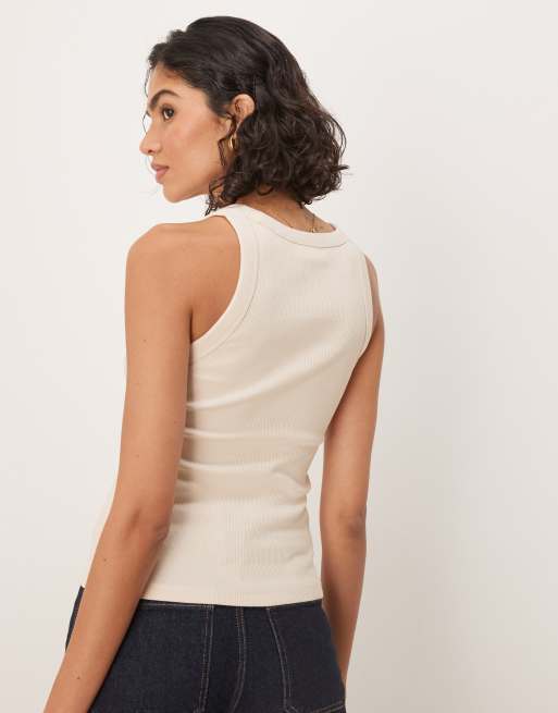 Calvin Klein Jeans - Débardeur côtelé à inscription logo - Beige, 4 de 4