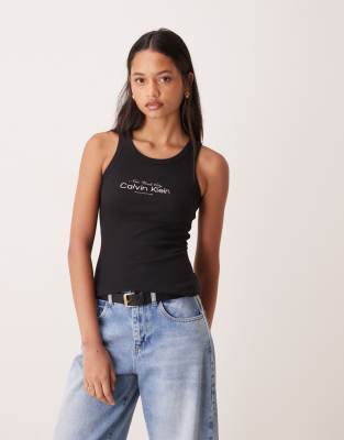 Jeans - Débardeur côtelé à logo graphique - Noir L