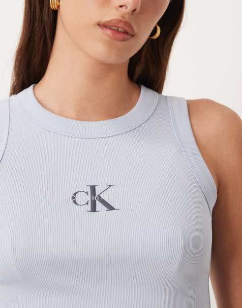 Calvin Klein Jeans - Débardeur côtelé à logo monogramme - Bleu - view 1