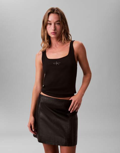 Calvin Klein Jeans - Débardeur côtelé à logo monogramme - Noir - view 1