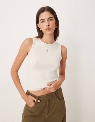 Jeans - Débardeur côtelé en coton à logo monogramme - Gris M