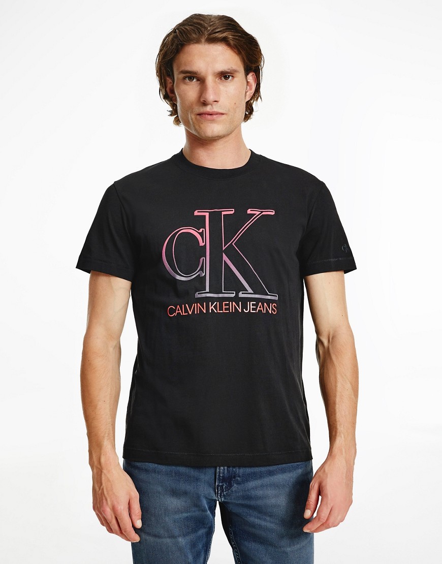 Calvin Klein Jeans degrade monogram chest logo t-shirt in black