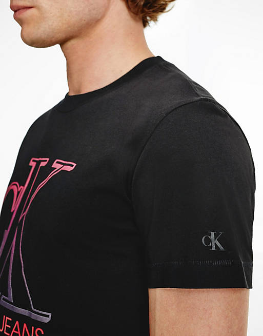 Calvin Klein Jeans degrade monogram chest logo t-shirt in black | ASOS