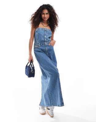 Calvin Klein Jeans Calvin Klein Jeans denim bandeau maxi dress in light wash-Blue