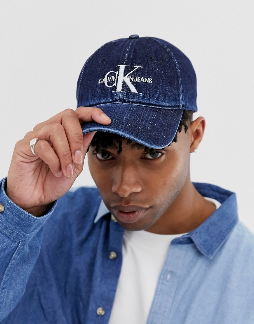 Calvin Klein Jeans - Denim baseballpet met logo-Blauw