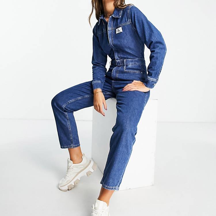 Calvin Klein Jeans denim boilersuit in mid wash | ASOS