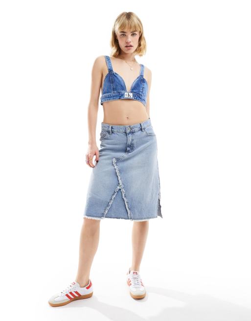 Signature 8 denim bralet in mid wash