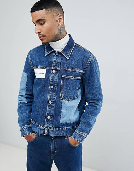 over Binnenwaarts Tips Calvin Klein Jeans denim jacket with logo and cut and sew | ASOS