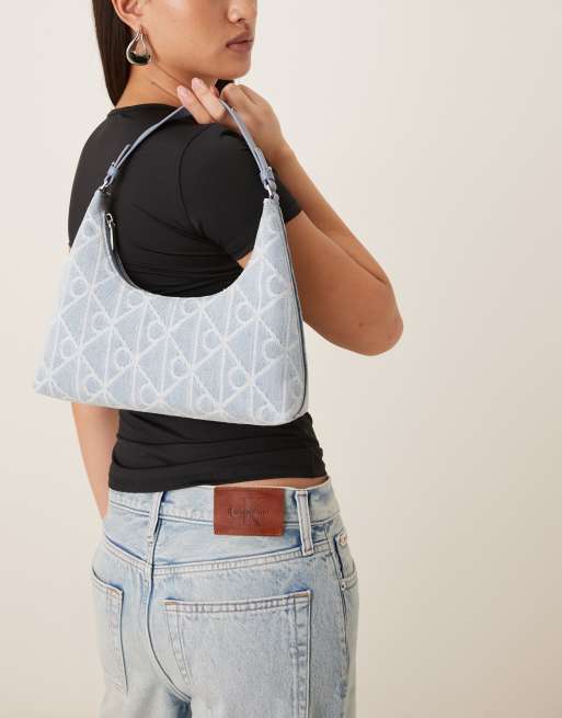 Calvin Klein Jeans denim logo print shoulder bag in light wash , 4 of 4