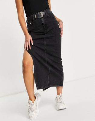Calvin Klein Jeans denim maxi skirt in black