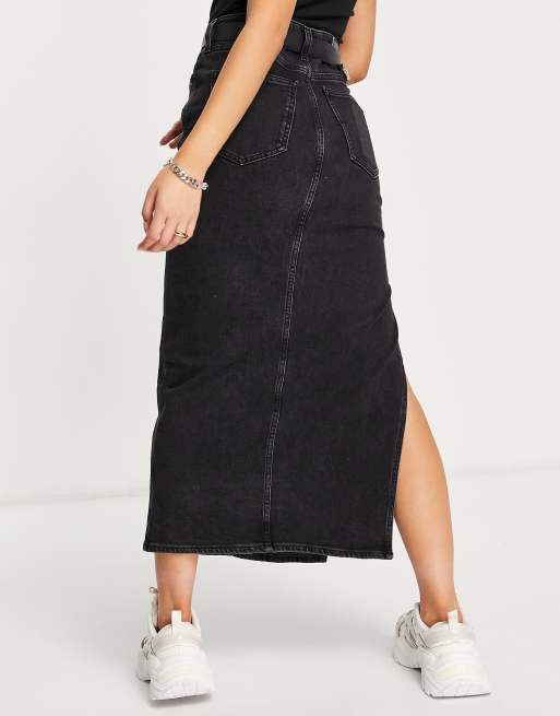 Calvin Klein Jeans denim maxi skirt in black ASOS