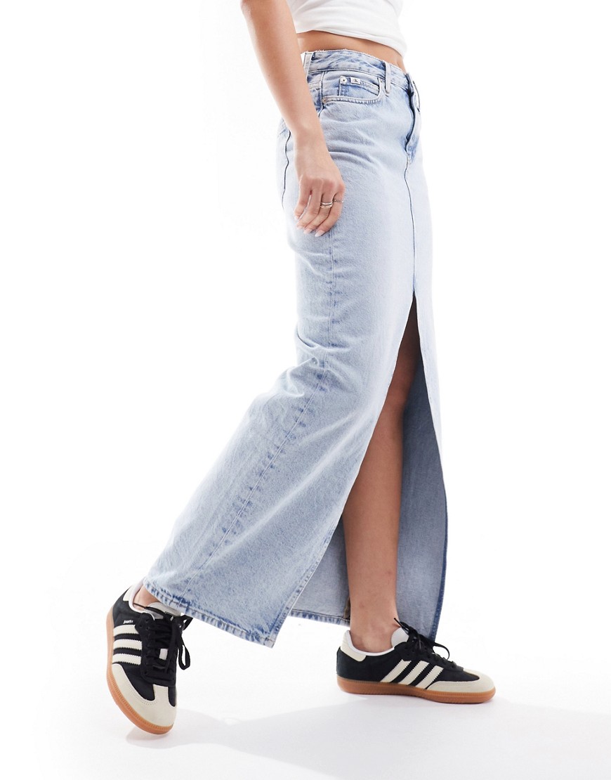 Calvin Klein Jeans denim maxi skirt in light wash-Blue