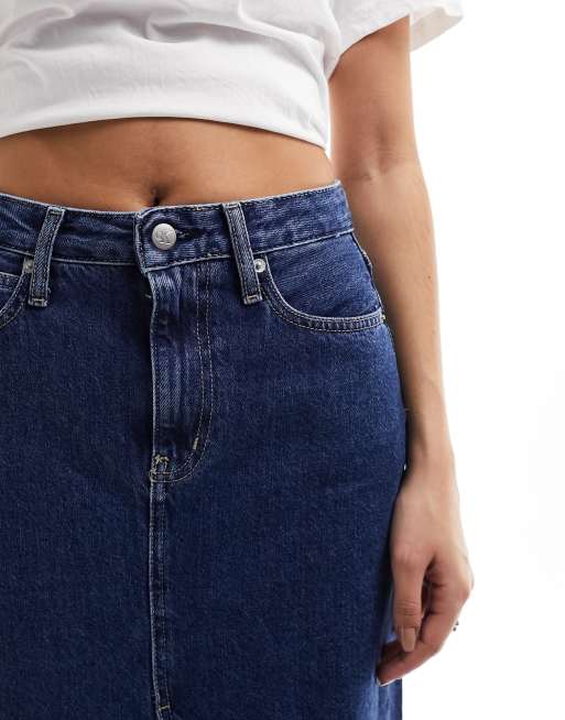 Calvin Klein Jeans - Denim-maxinederdel med slids foran i mørk vask, 5 af 5