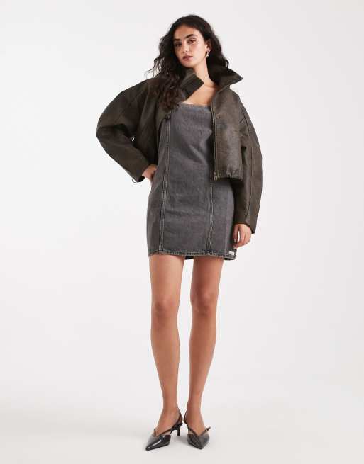 Calvin Klein Jeans Denim mini jurk met bandjes in zwart met