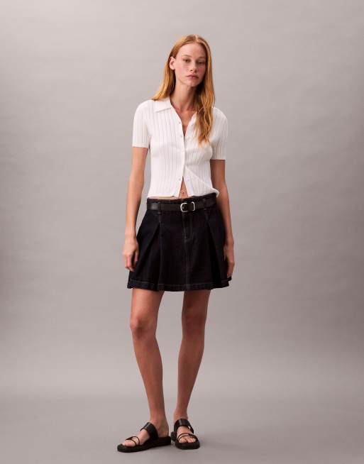 Calvin Klein Jeans denim pleated skirt in indigo rinse, 3 of 4