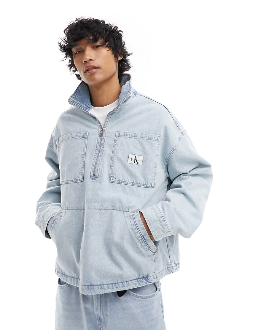 Calvin Klein Jeans denim pop over jacket in light wash-Blue