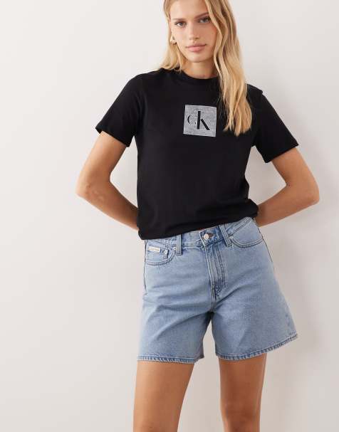 Calvin Klein Jeans - Denim short met hoge taille en A-lijn in lichte wassing blauw - view 1