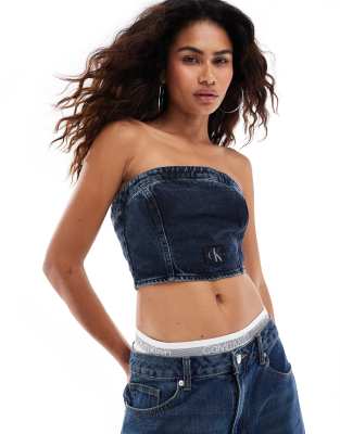 Calvin Klein Jeans denim tube top in dark wash