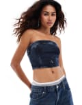 [Calvin Klein Jeans] Calvin Klein Jeans denim tube top in dark wash-Blue XL Denim Dark