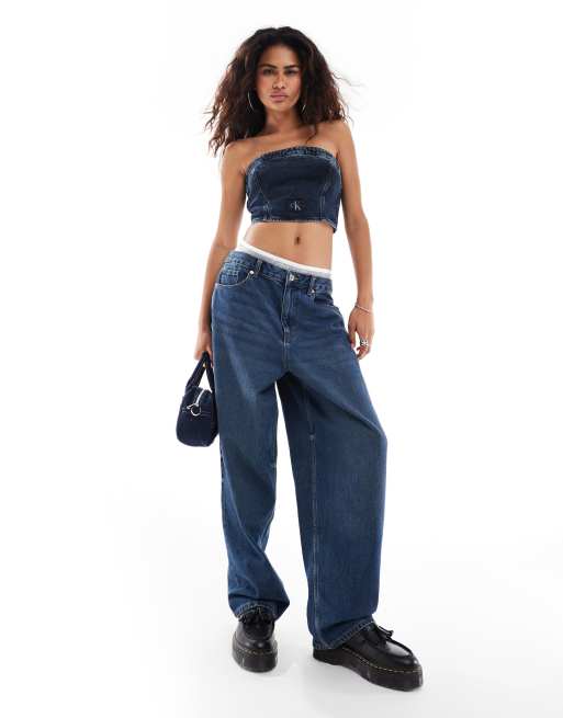 Calvin Klein Jeans denim tube top in dark wash | ASOS